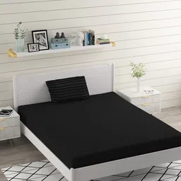 BELVOSTUM Black Striped Microfiber 220 TC Single Bedsheet with 1 Pillow Cover-image-17