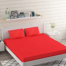 BELVOSTUM Red Striped Microfiber 220 TC King Bedsheet With 2 Pillow Covers-image-31