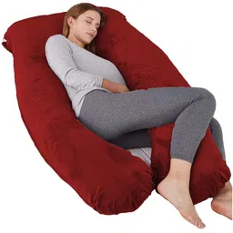 Mom's Moon Maroon Faux Velvet C-Shaped Maternity Pillow-image-71