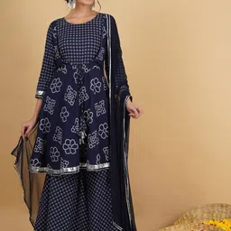 SEVEN FLOWER Ethnic Motifs Printed Empire Gotta Patti Kurti with Sharara-image-30