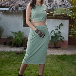 PURVAJA Textured Tie-up Waist Top & Midi Pencil Skirt-picture-2