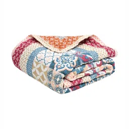BLOCKS OF INDIA Orange & White Ethnic Motifs Mild Winter 350 GSM Cotton Double Bed Quilt-37