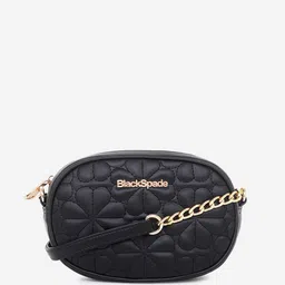 Black Spade Textured Structured Sling Bag With Quilted image 1