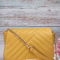 DressBerry Yellow Textured Structured Sling Bag-image-6