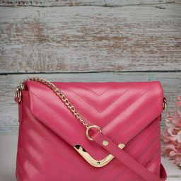DressBerry Pink Textured Structured Sling Bag-15