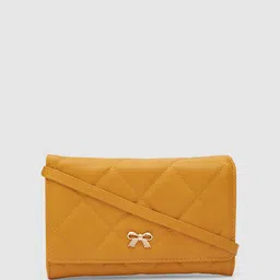 Globus Women Mustard Textured Pouch Sling Bag-image-91