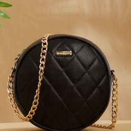 Teakwood Leathers Textured Leather Half Moon Sling Bag with Quilted-7