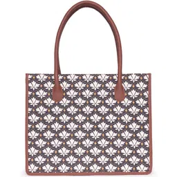 ZOUK Ethnic Motifs Printed Structured Jute Tote Bag image 4