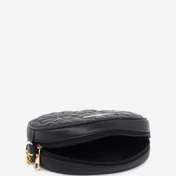 Black Spade Textured Structured Sling Bag With Quilted image 4