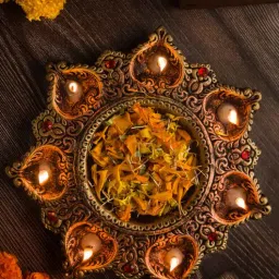 the handicraftian Traditional Terracotta 7 Diya Plate (Gold)-picture-20