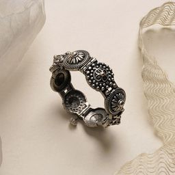 TEEJH Women Silver-Toned & White Brass Oxidised Bangle-Style Bracelet-picture-10