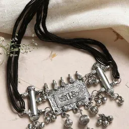 TEEJH Silver-Toned & Black Silver-Plated Oxidised Necklace-2