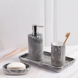 OBSESSIONS Silver-Toned & White 4 pieces Abstract Polyresin Bath Accessories Set-15