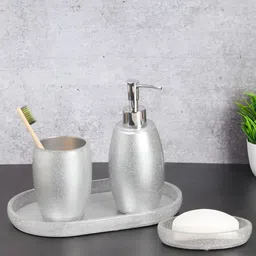 OBSESSIONS Silver-Toned 4 pieces Solid Polyresin Bath Accessories Set-15