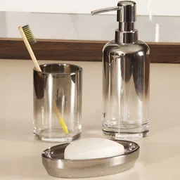 OBSESSIONS Silver-Toned 3 Pieces Glass Transparent Bath Accessories Set 400ml-22