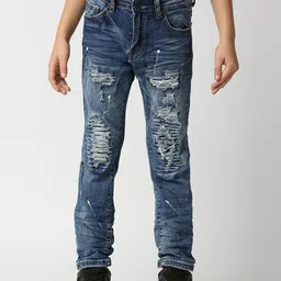 WAIMEA Boys Blue Comfort Slim Fit Highly Distressed Heavy Fade Stretchable Jeans-picture-49