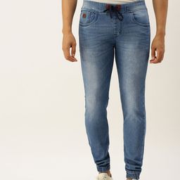 Campus Sutra Men Blue Slim Fit Faded Denim Joggers-image-1