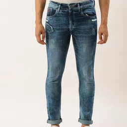 Campus Sutra Men Blue Slim Fit Mid-Rise Mildly Distressed Cotton Stretchable Jeans-picture-19