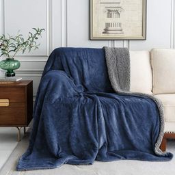 BSB HOME Polyester Micromink Summer Ac/Mild Winter/Heavy Winter Sherpa Blanket Super Soft Flannel Solid/Plain, Blue & Grey, Size 220 X 228 Cms (Approx 7.4 X 7 Ft) (Double), 200 TC image 2