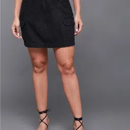 Miss Chase Women Straight High Rise Mini Denim Skirt-45