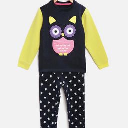 Cherry Crumble Girls Navy Blue & Yellow Printed Night Suit-picture-24