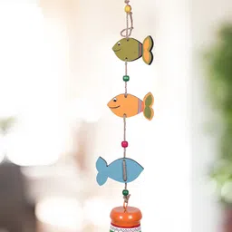 AAKRITI ART CREATIONS Blue & Yellow Fish Trinity Painted Windchime-42