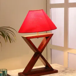 Red Shade Table Lamp With Wood Base By Tu Casa-picture-49