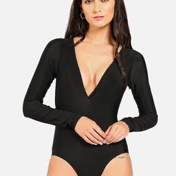 HAUTE SAUCE by  Campus Sutra Women Black  Solid Plunge Body Swimsuit-image-96