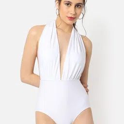 HAUTE SAUCE by  Campus Sutra Women White Solid Plunge Body Swimsuit-image-97