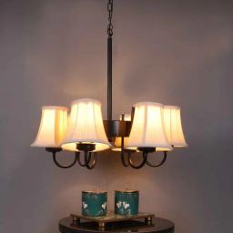 new era Devansh 06 Light Black Iron Powder coated Chandelier With off-white cotton Shade (19x19x24 ) Inches-picture-39