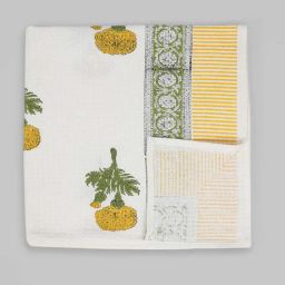 peepul tree Hand Block Printed 100% Pure Cotton Floral Yellow 240 GSM Super Absorbent 2 Hand & 1 Bath Towel Set-picture-49