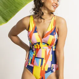 EROTISSCH Abstract Printed V Neck Swim Bodysuit-picture-5