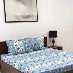 BOMBAY DYEING Cardinal Blue Floral Printed Cotton 120 TC King Bedsheet Set 2.74 x 2.74m-image-85