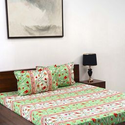 BOMBAY DYEING Cardinal Olive Green Printed Cotton 120 TC King Bedsheet Set 2.74 x 2.74m-image-35