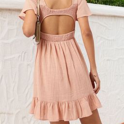 DressBerry Sweet Elegance Cut-Out Smocked Flutter Sleeve Mini Dress-image-81