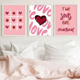 Art Street White & Pink 3 Pieces Wooden Framed Canvas Painting Wall Arts-20