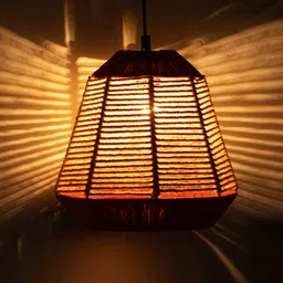 ExclusiveLane Maroon & Beige Solid Handwoven Pyramidal Hanging Pendant Ceiling Lamps-30