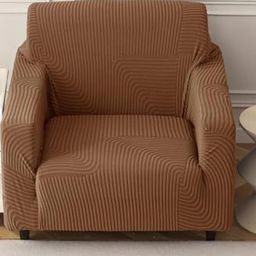 HOUSE OF QUIRK Camel Brown Self Design Jacquard Soft Touching 1 Seater Sofa Cover-89