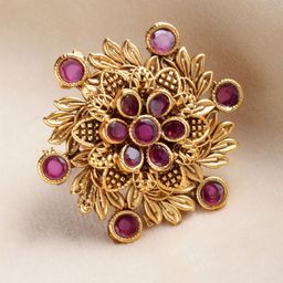 PANASH Gold-Plated & Toned Pink Artificial Stones Studded Ring-22