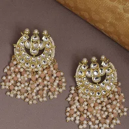 OOMPH Gold-Plated Peach-Coloured Crescent Shaped Drop Earrings-37