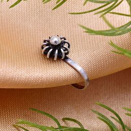 Abhooshan Sterling Silver Oxidised Stud Nosepin-image-47