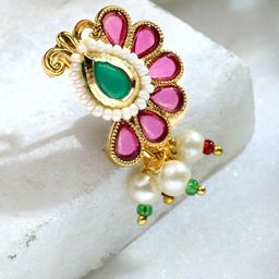 Sanjog Gold-Plated Kundan Stone-Studded & Pearl Beaded Nosepin-42