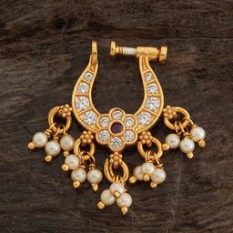 Kushal's Fashion Jewellery 92.5 Pure Silver Gold Plated CZ Studded Nosepin-7