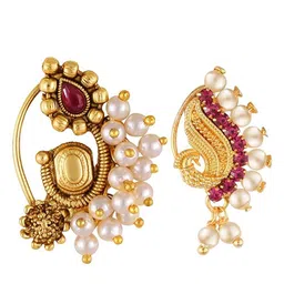 Vighnaharta Set Of 2 Gold-Plated Pearls Stud Nosepin-image-9