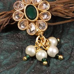 Adwitiya Collection Gold-Plated Green Stone-Studded Nose Pin-18