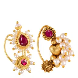 Vighnaharta Set Of 2 Gold-Plated Pearl Beaded Nosepin-image-96