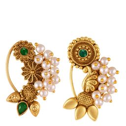 Vighnaharta Set Of 2 Gold-Plated Pearl Beaded Maharashtrian Nosepin-16