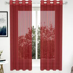 Story@home Set of 2 Maroon Striped Sheer Window Curtain-16