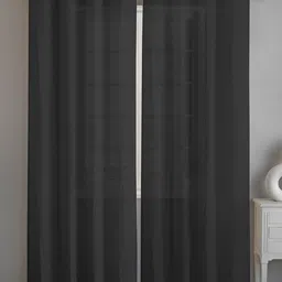 LINENWALAS Happy Sleeping Black 2 Pcs Cotton Sheer Rod Pocket Loops Window Curtains-image-48