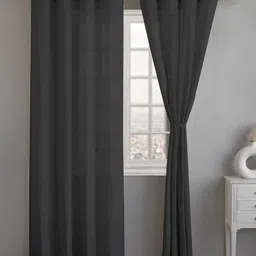 LINENWALAS Happy Sleeping Black 2 Pieces Cotton Rod Pocket Loops Sheer Window Curtains-image-46